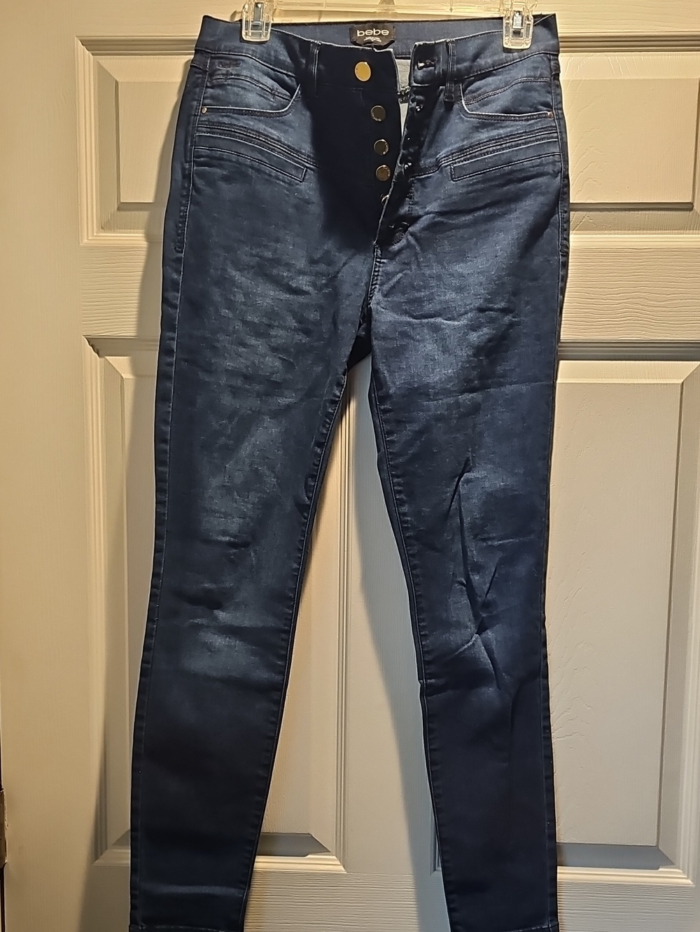 bebe Dark Blue Button-Fly Skinny Jeans